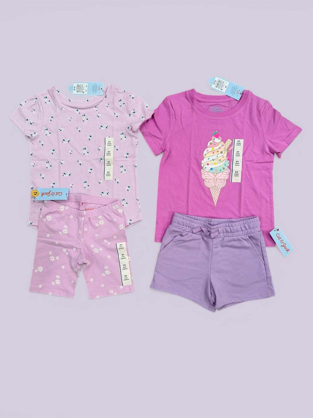 NWT Cat & Jack Toddler Girls 4-Piece Summer Set Size 5T - Ice Cream & Floral Tee
